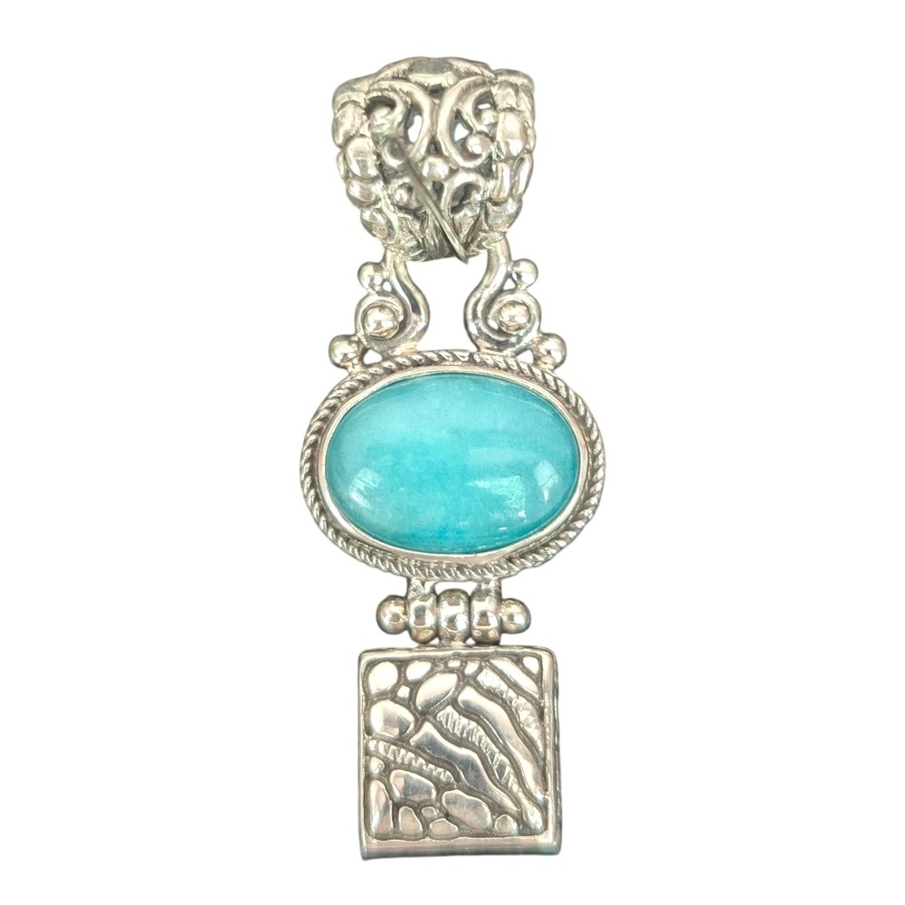 Sarda Sterling Silver 925 Turquoise Balinese Scrollwork Hinged Pendant 1.75in